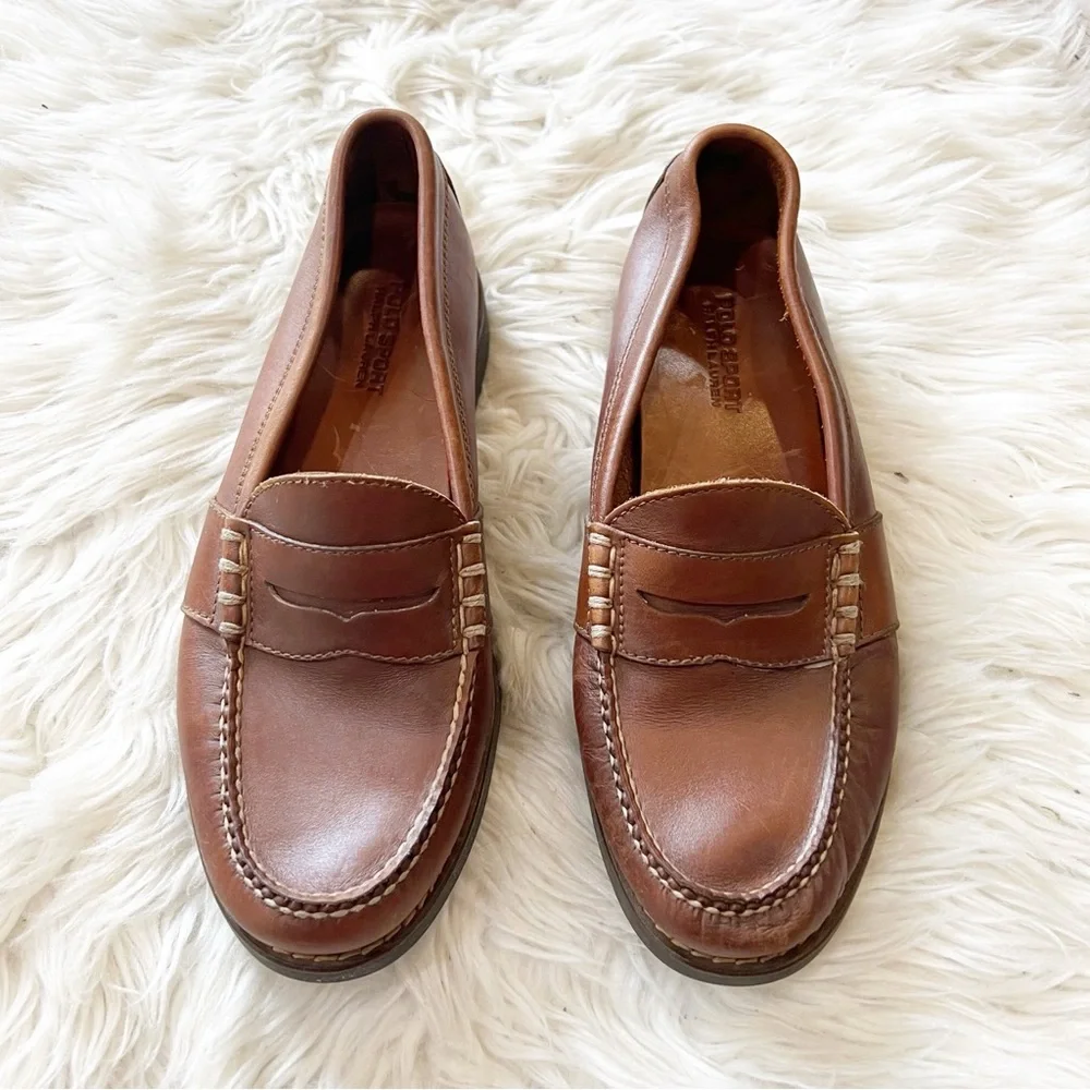 Polo Sport Ralph Lauren Brown Leather Slip On Penny Loafers Men’s Size 9.5M - Picture 1 of 9